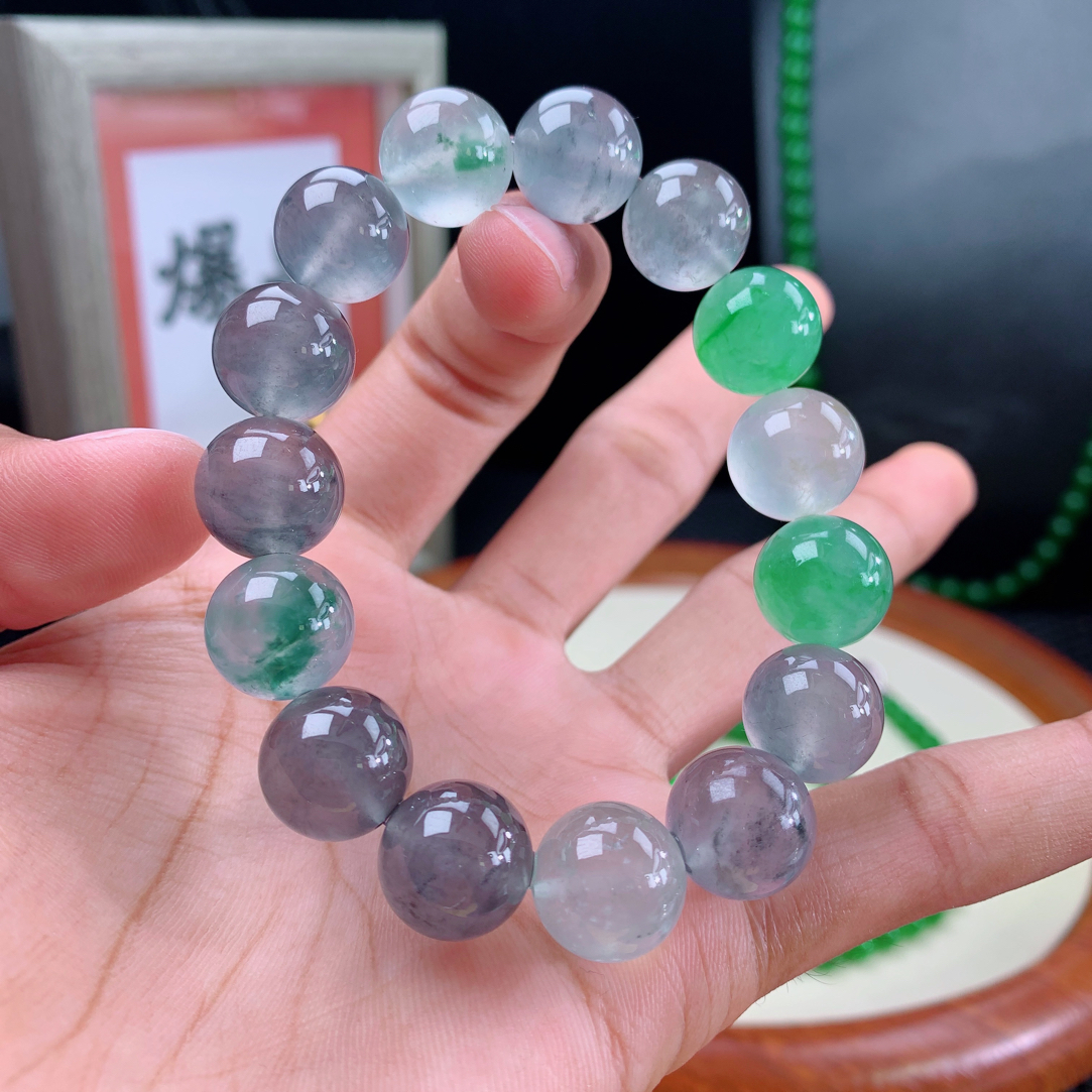 镇店之宝传承级老坑种缅甸天然翡翠A货黑钢多宝手串卡13+mm