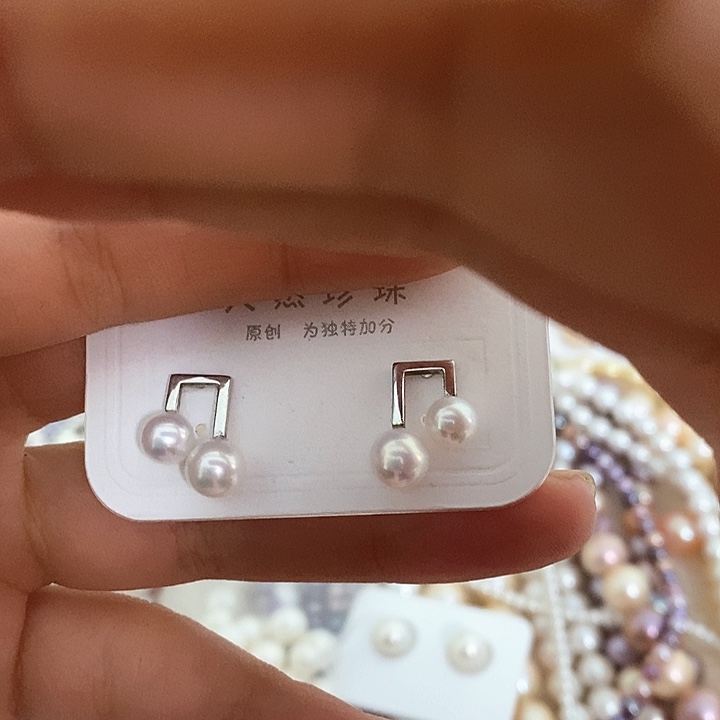 银S925镶嵌耳饰淡水珍珠