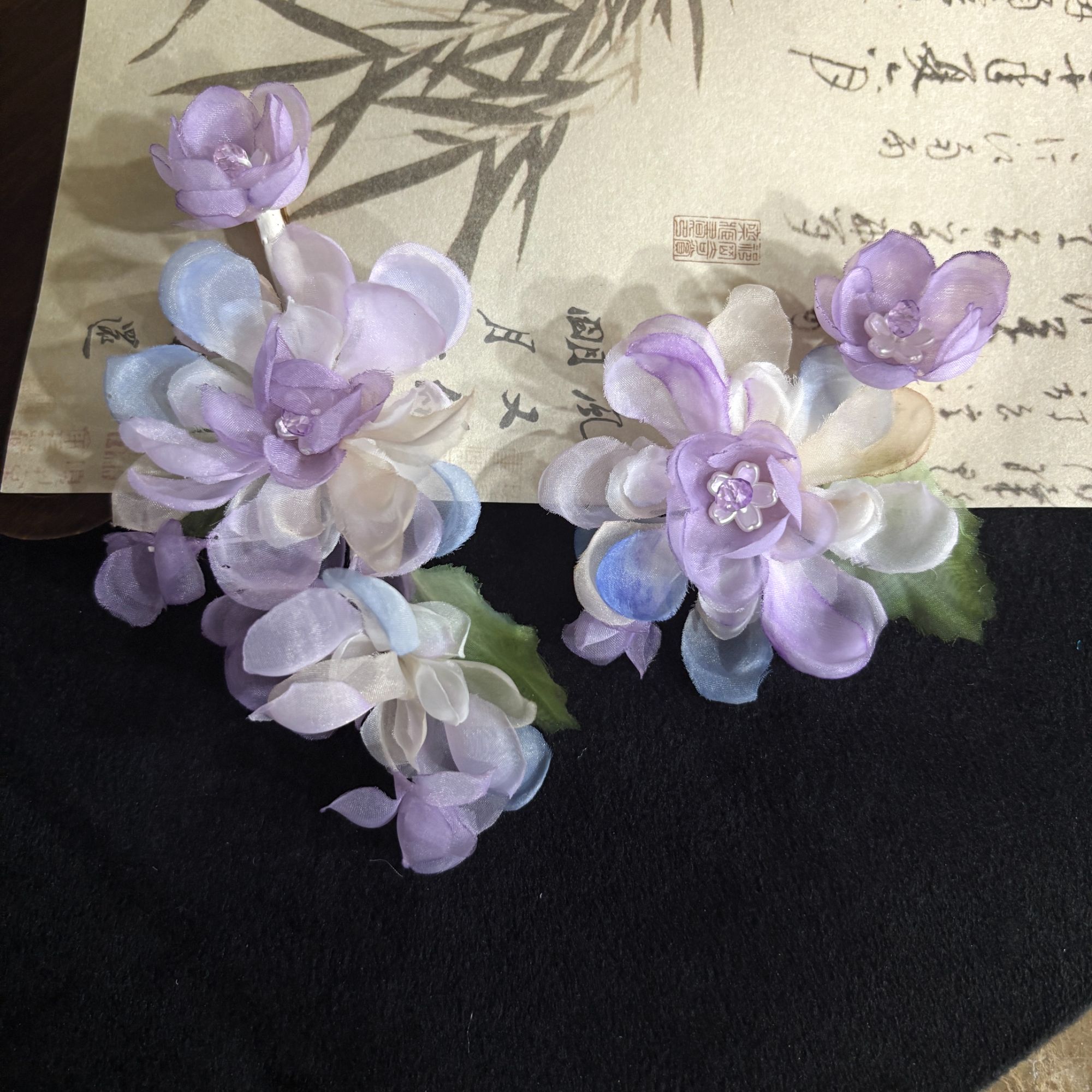 【云鬓花颜阁烫花发夹】云裳花韵对夹新中式汉服纯手工古风发饰A46