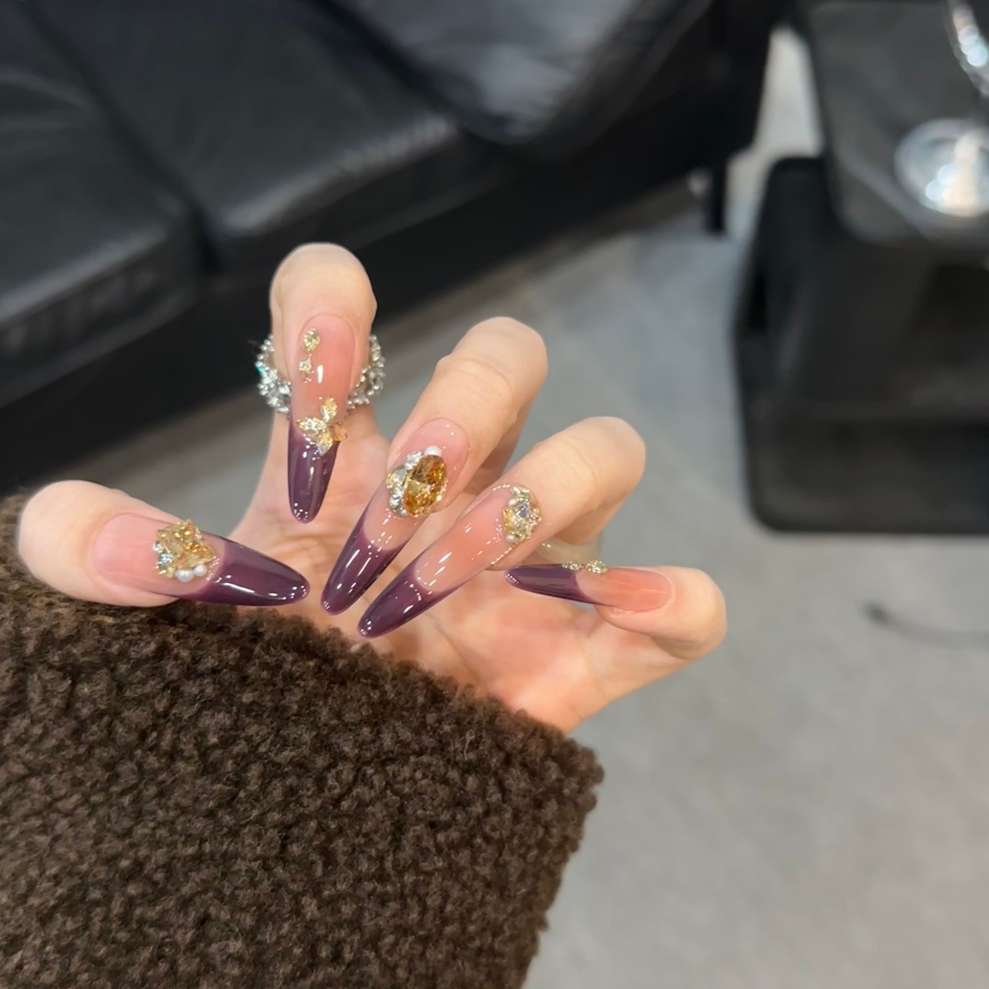 【紫甘蓝】-某书超火紫甘蓝手绘法式香槟满钻手工穿戴甲