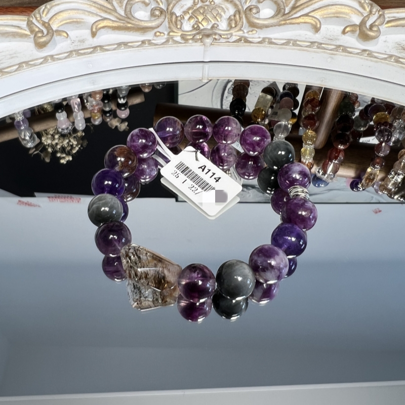 A114 天然紫水晶+银曜+紫祖母