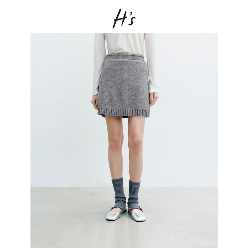 HS灰色直筒半裙女26春新款高级设计淡人弹力松紧腰气质修身短裙