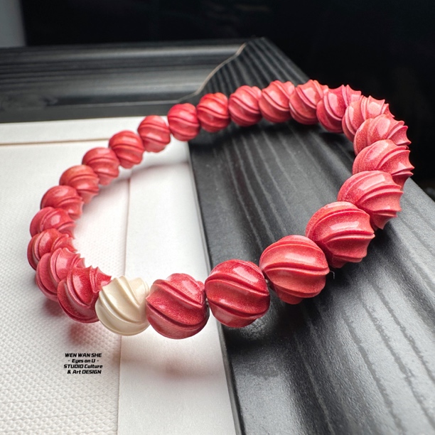 手链 9+「小粉象」粉色橡木双纹扭珠深陷漩涡高工手串