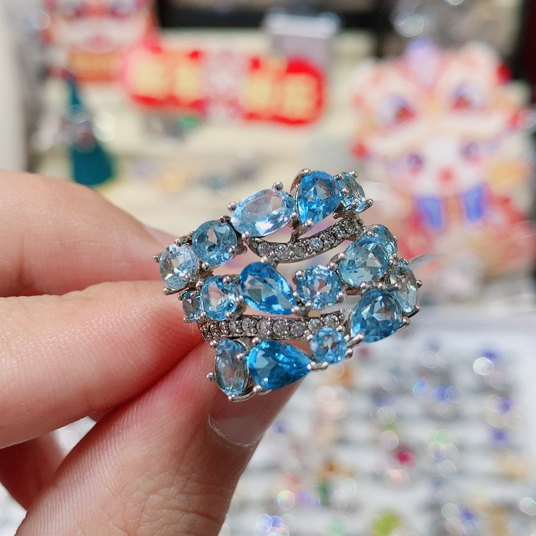 托帕石戒指银S925镶嵌