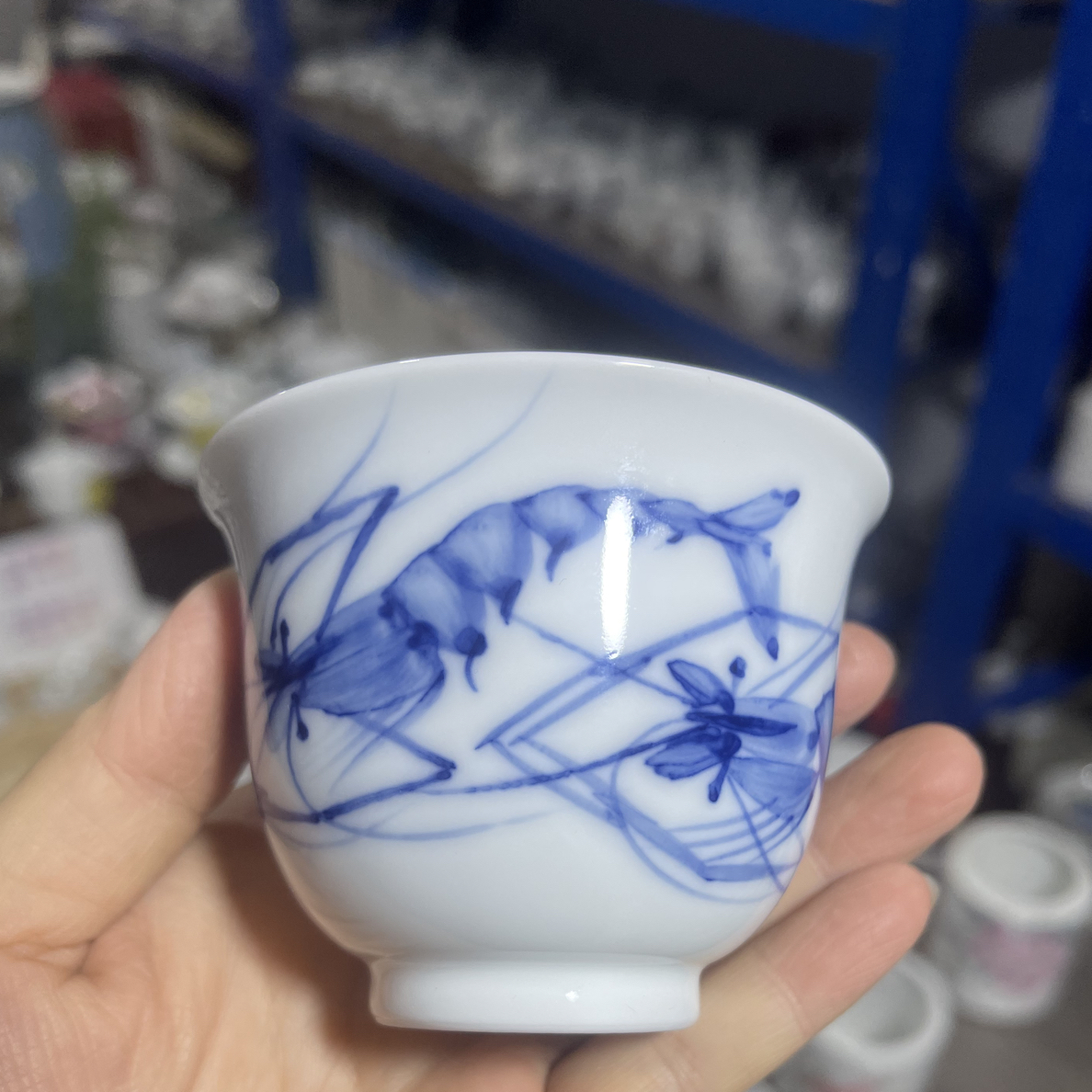 醴陵高温釉下彩纯手工虾趣主人杯陶瓷茶具高端家用好瓷