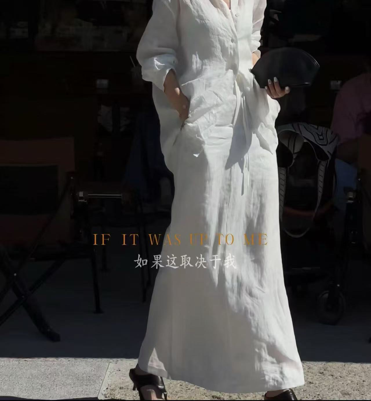 L'U'R/YI'YAO【半夏晚风】夏季时尚设计松紧直筒遮胯半身裙10154