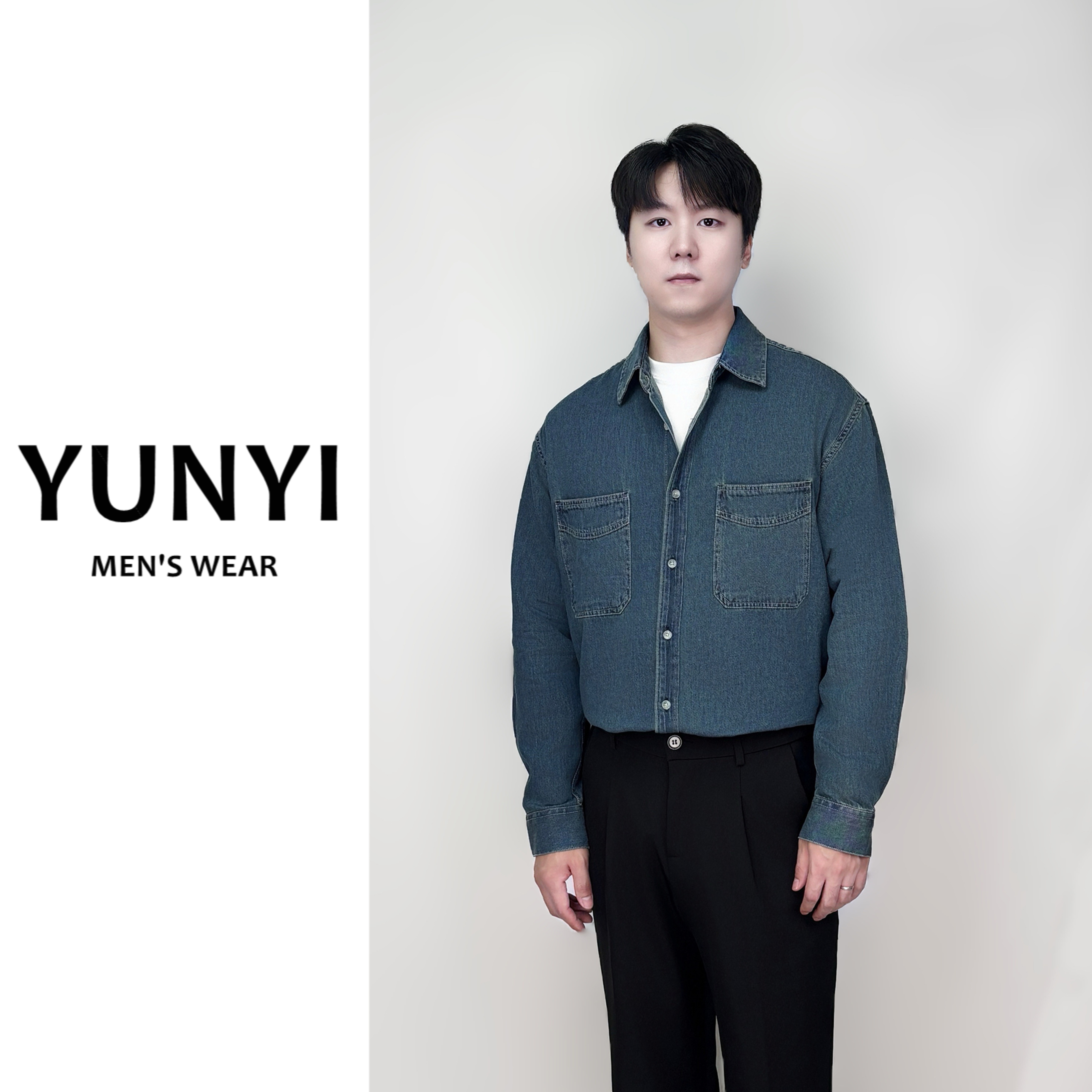【YUNYI】秋冬新款复古牛仔衬衫男防寒水洗宽松长袖上衣简约衬衫