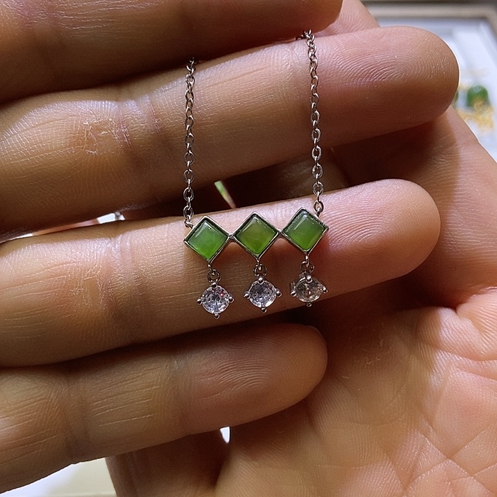 和田玉（碧玉）银S925镀金镶嵌颈饰