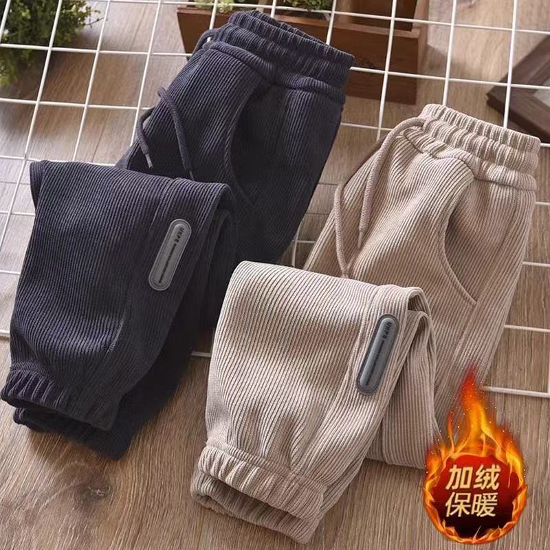 F01050男童秋冬加绒加厚工装裤裤2025年冬季新款棉布卫裤长裤百搭