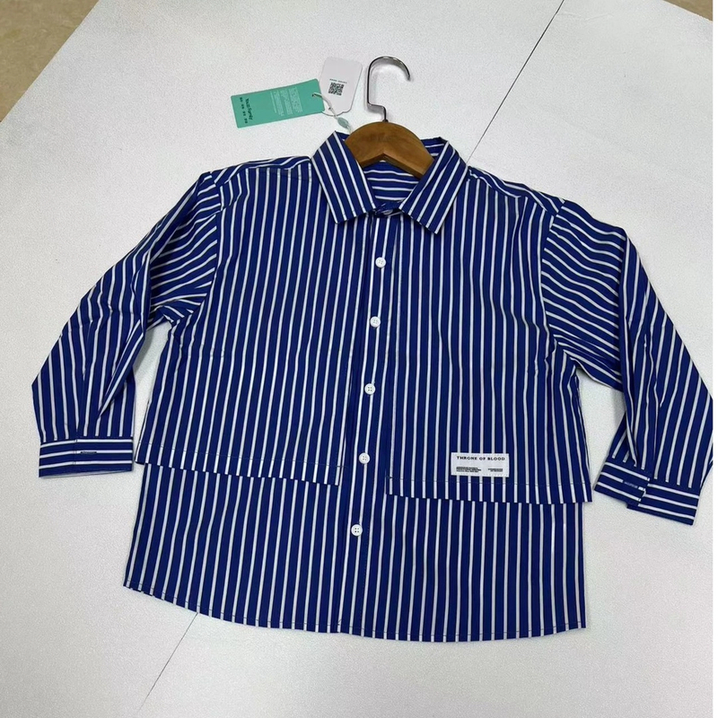 【优子壹家上新】25儿童秋款韩版长袖休闲时尚梭织条纹衬衫6211210