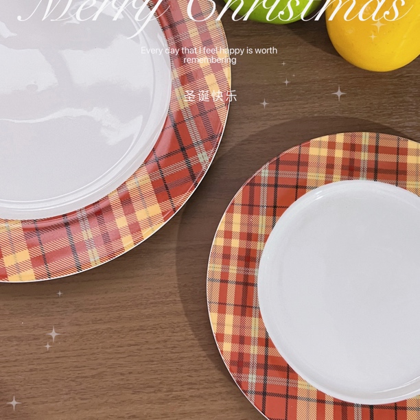 【黄格大盘】10.5英寸27cm菜盘家用简约菜盘餐盘 出口外贸尾单