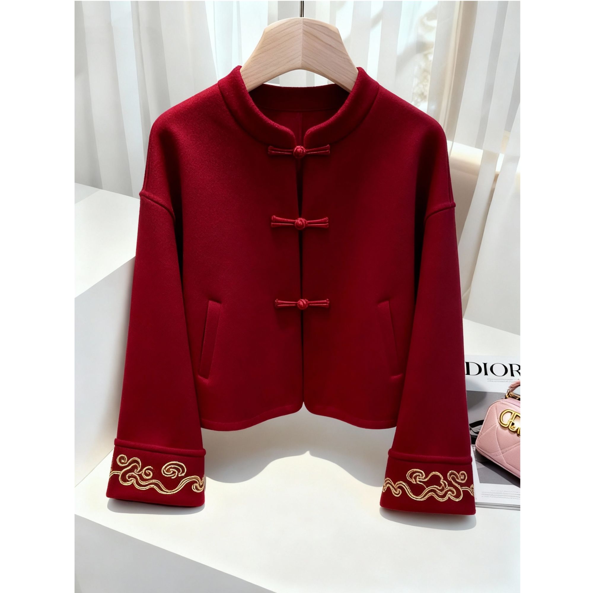 2025秋冬季新款轻奢小众高级感红色上衣国风独特别致显瘦外套爆款