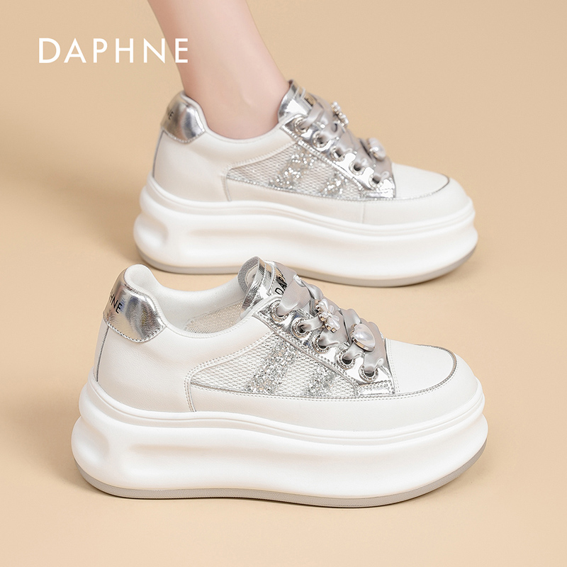 达芙妮2024秋季新款小白鞋透气网面厚底休闲鞋百搭时尚小白鞋HZX