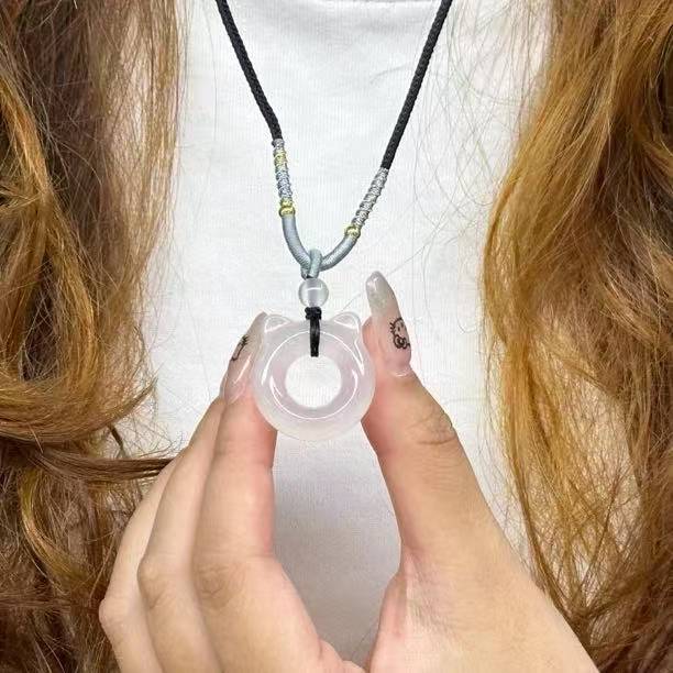 【天然玛瑙】猫耳平安扣 配绳配珠 尺寸高25mm宽25mm 多样性发一