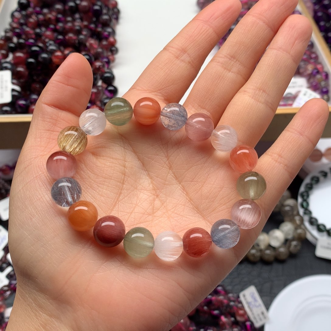 水晶手链未镶嵌拉丝彩兔毛10.5