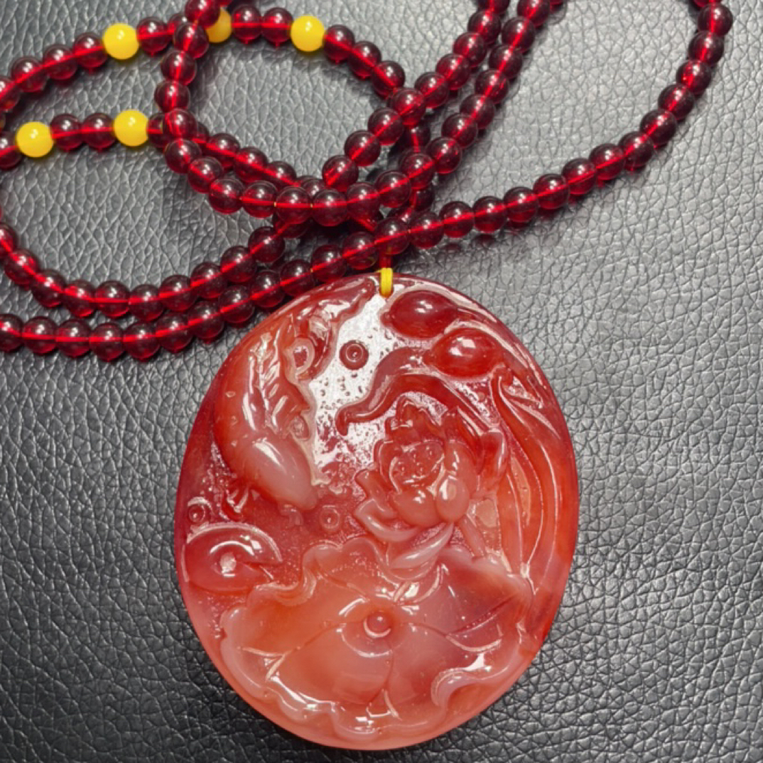   881  玫红荷花鲤鱼项链