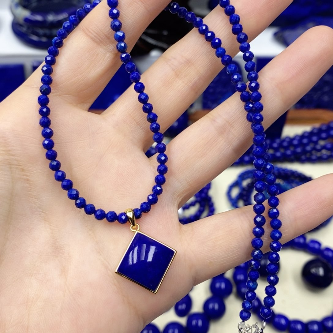 青金石颈饰银S925镀金镶嵌