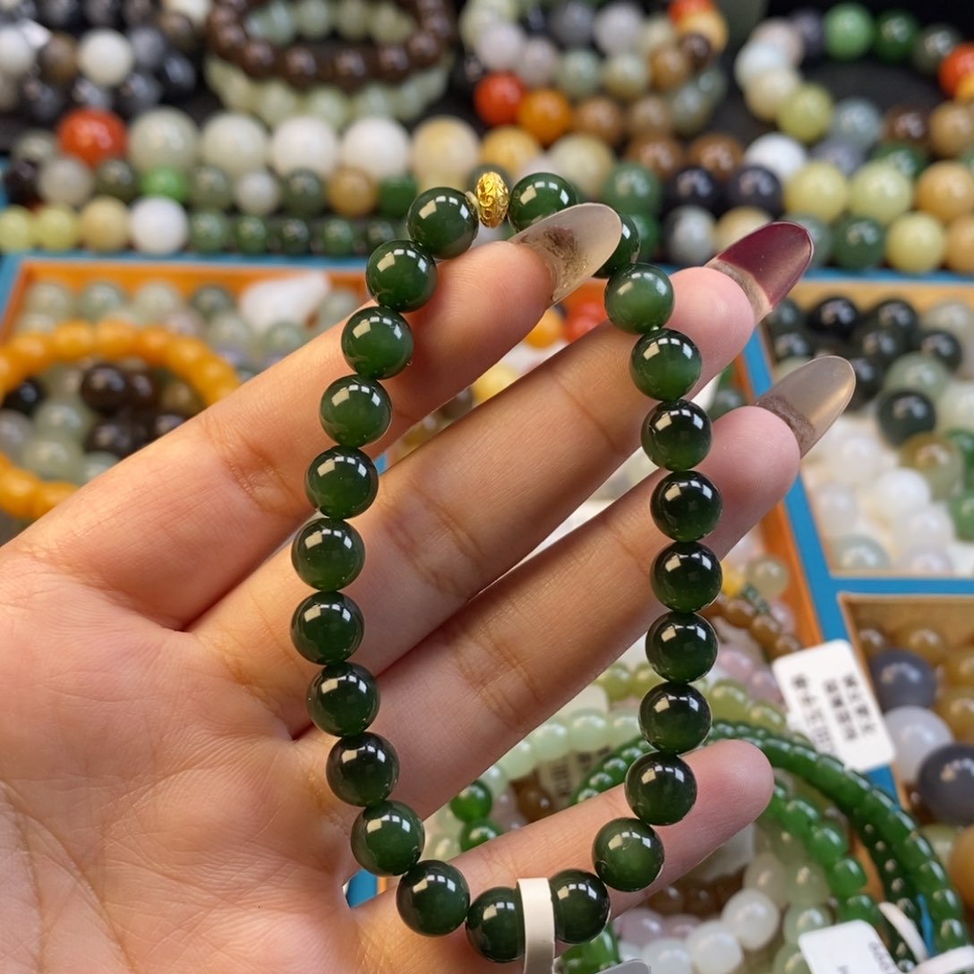 和田玉碧玉猫眼手串未镶嵌金**同z 8
