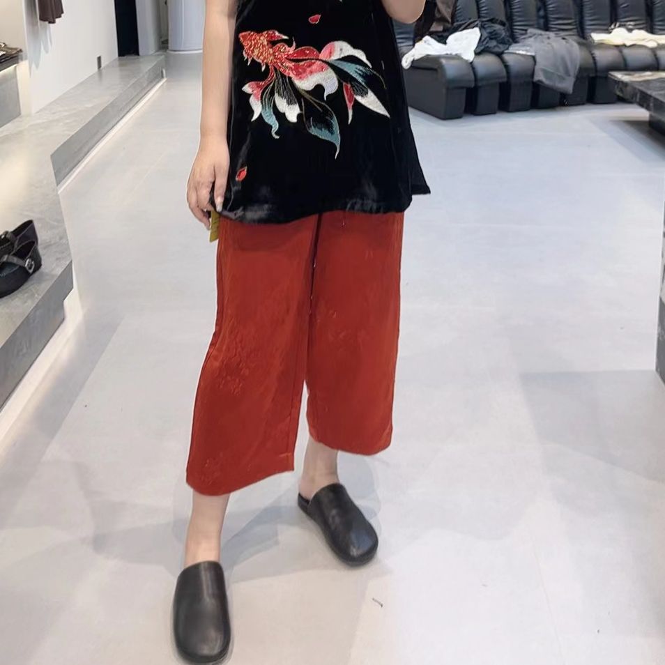 168欧韩集合店| 欧货复古红阔腿裤，不费力的慵懒时髦感80232