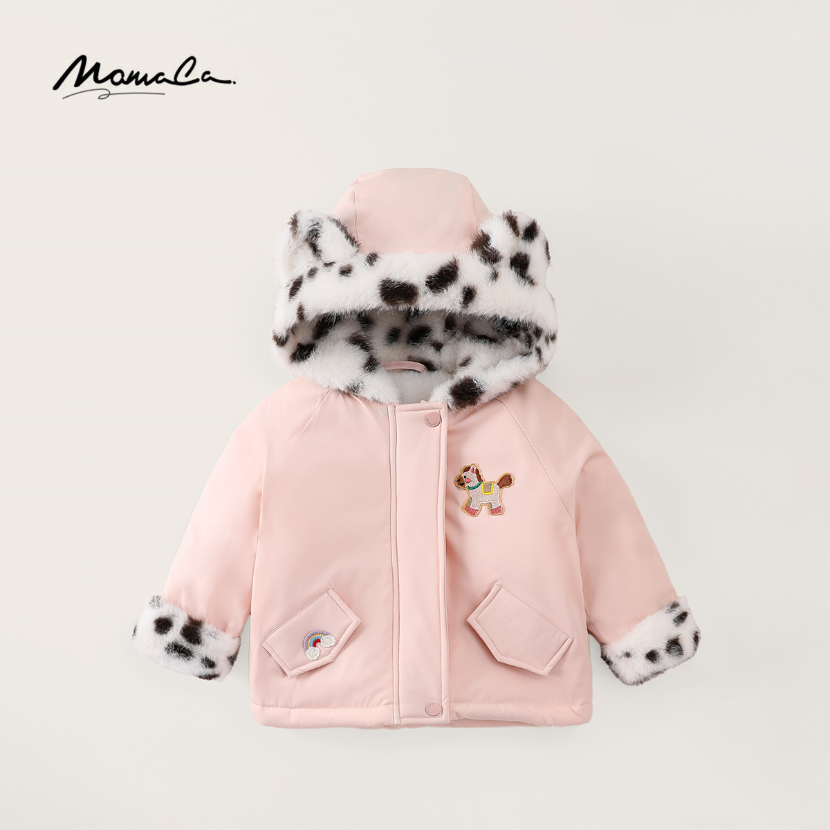 MOMOCO女童冬季新款2025潮流百搭可爱毛领棉服外套77830138033
