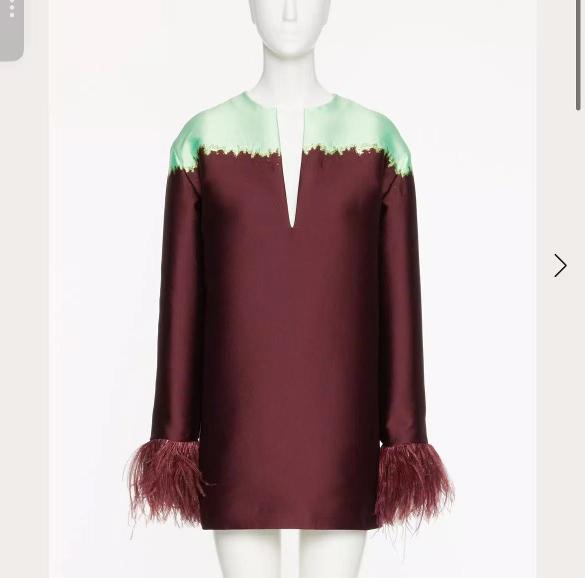 未使用 Valentino/华伦天奴 女装V领拼色羽毛连衣裙气质保暖服装