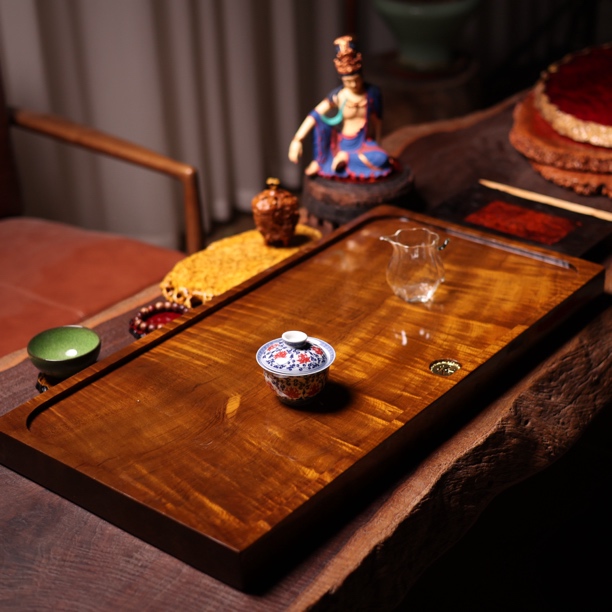 83-45-5缅甸金丝楠木茶盘大号排水四方高端送礼整块实木天然树根