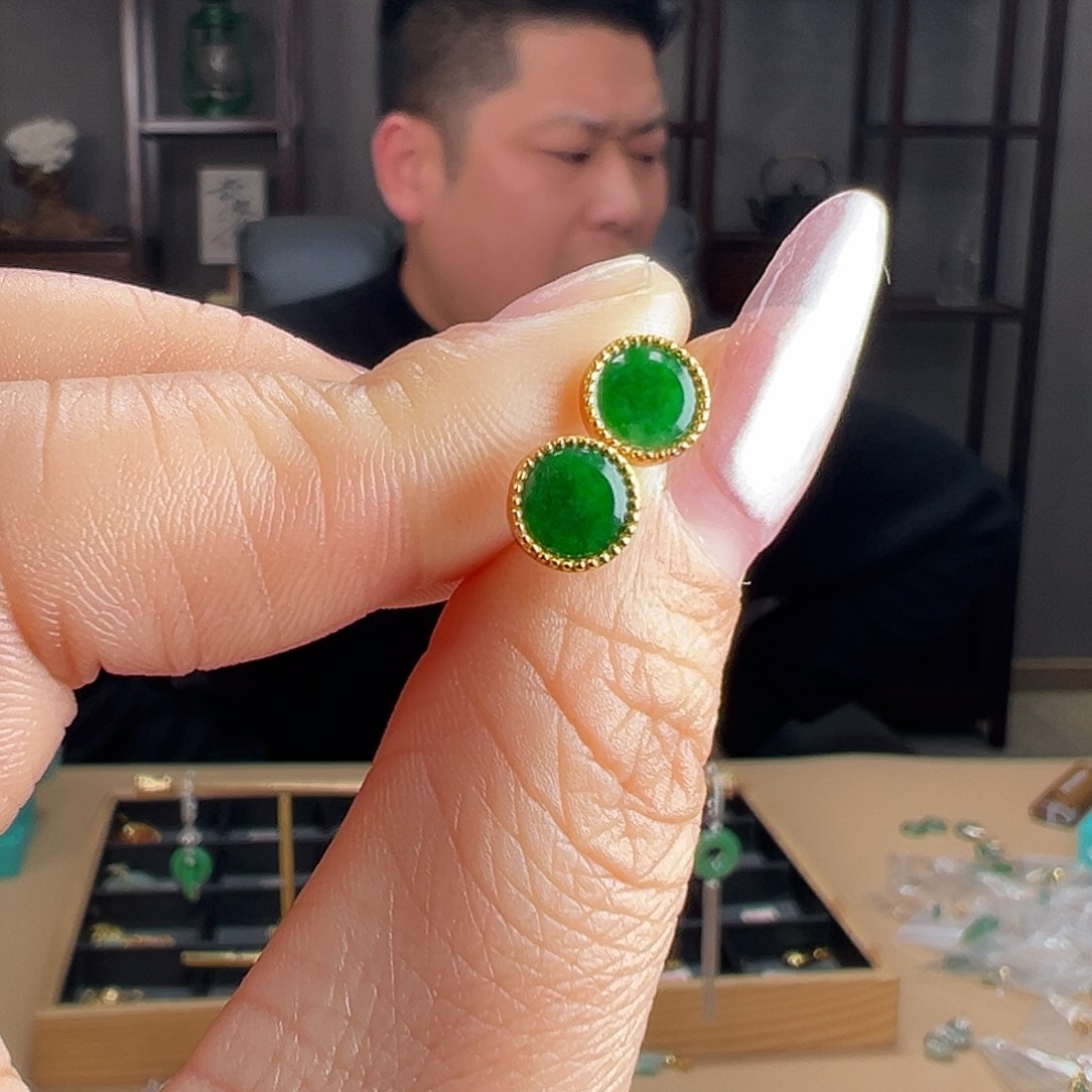 翡翠银S925镶嵌耳饰耳环25