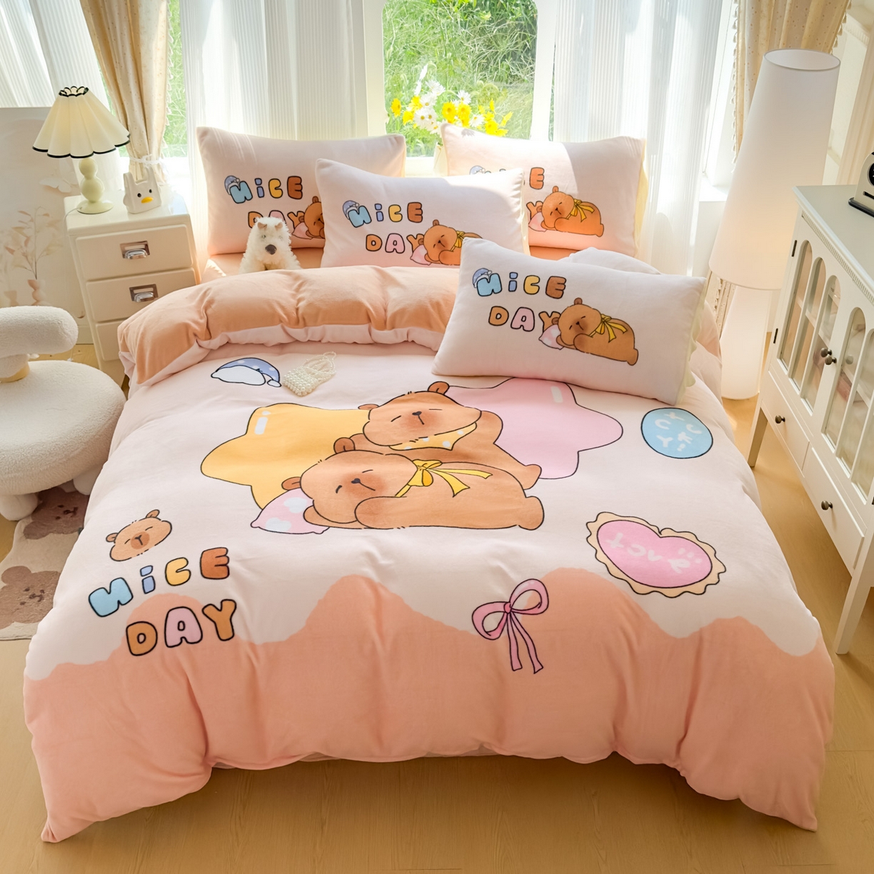 卡皮巴拉加厚牛奶绒四件套儿童冬天加绒保暖被套单人床被罩三件套