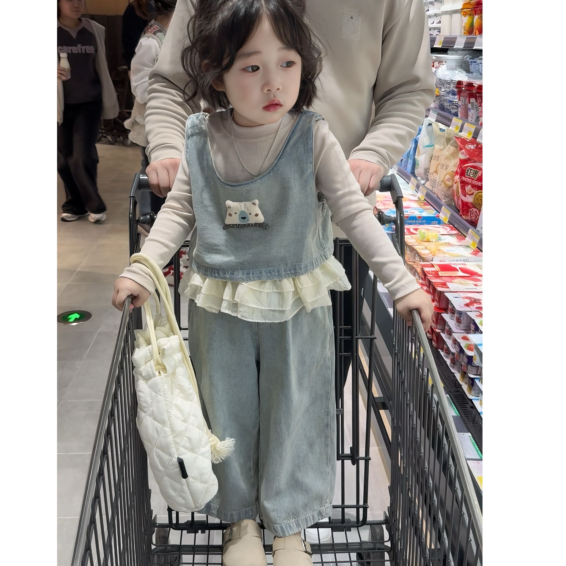 女童春季套装2025新款洋气韩系穿搭小熊牛仔春秋儿童女宝宝三件套