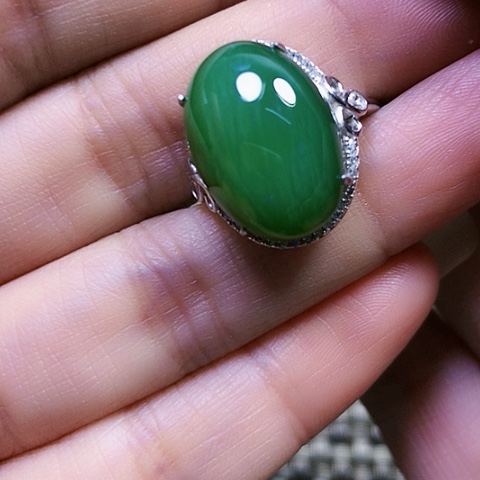 和田玉银S925镶嵌戒指