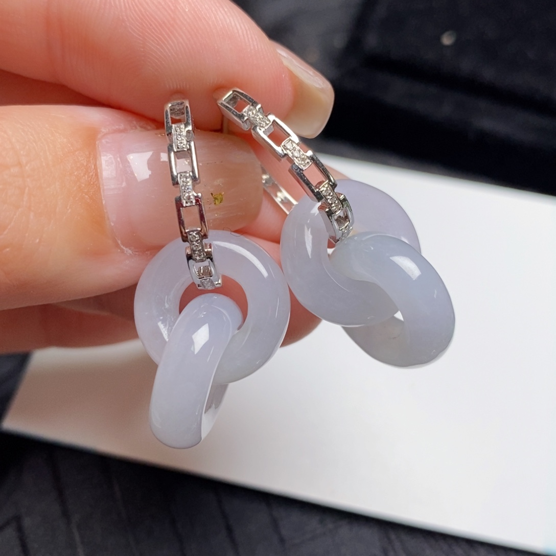 翡翠18K金镶嵌耳饰双环