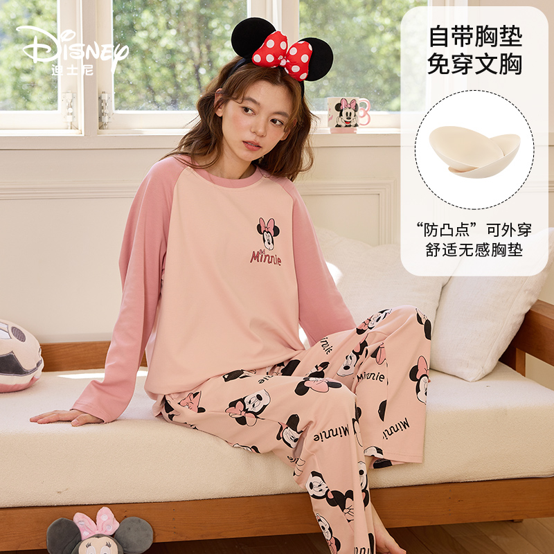 Disney/迪士尼秋冬圆领长袖带胸垫印花甜美舒适宽松家居服0172