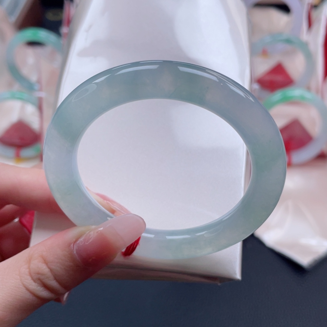 未镶嵌手镯翡翠54.3冰晴水 一致冰莹剔透感 小钢炮24号