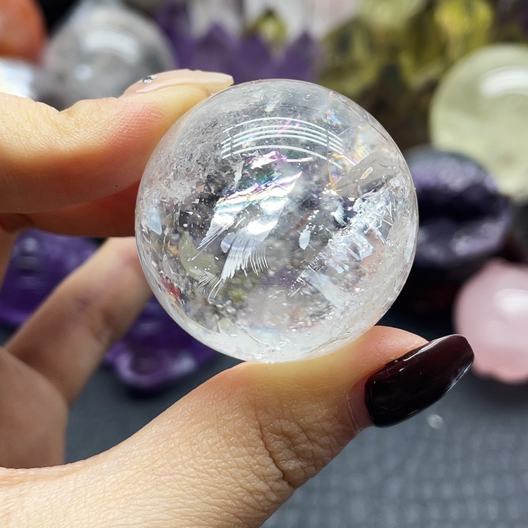 未镶嵌珠宝半成品水晶14白水爆彩37mm