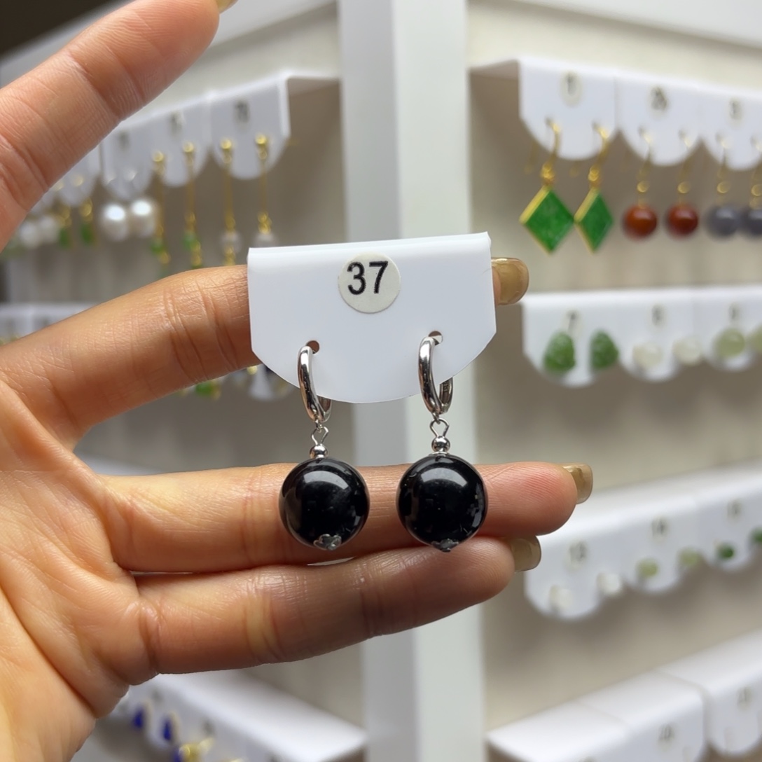 玛瑙/玉髓银S925镶嵌耳饰