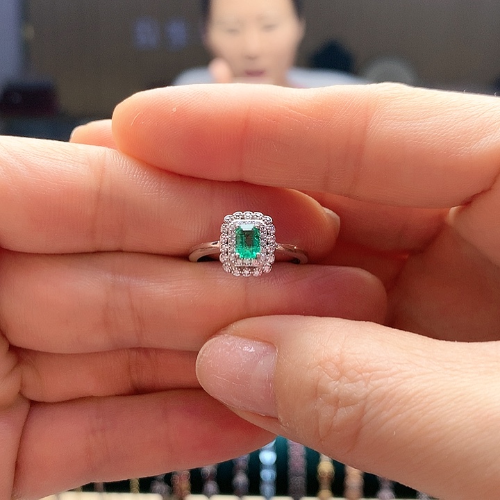 祖母绿戒指银S925镶嵌