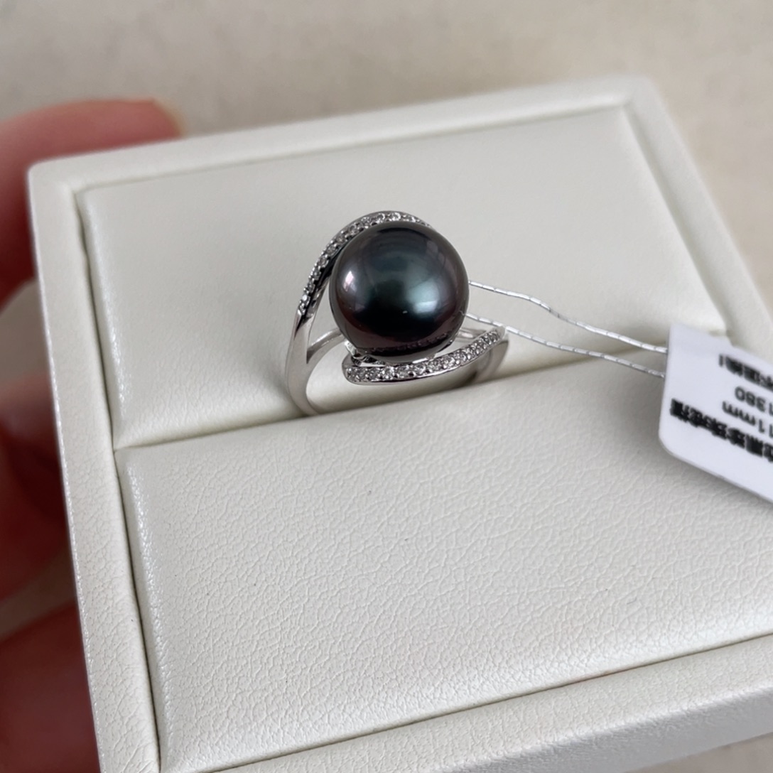 海水珍珠戒指银S925镶嵌10-11m m