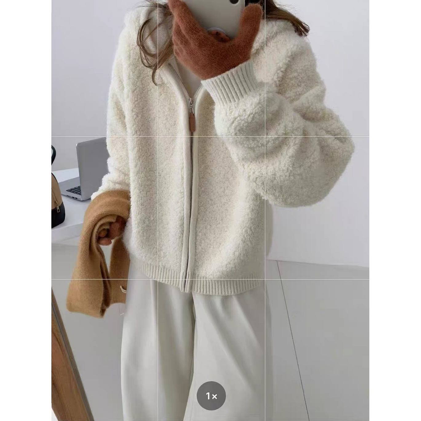 大白熊」羊驼长毛保暖连帽加厚冬季拉链外套宽松针织毛衣显白洋气