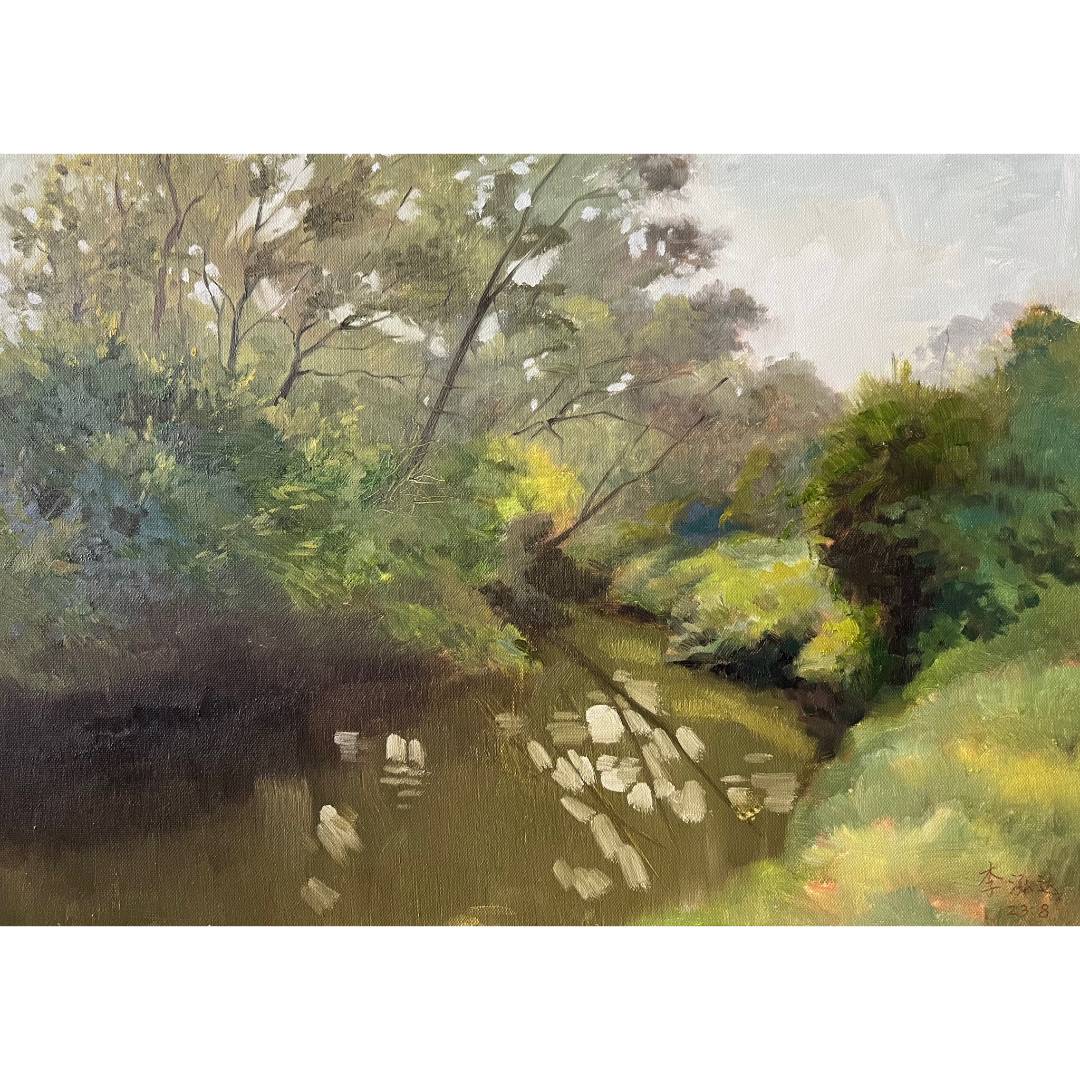 1206鸿达《溪畔幽梦》原创手绘油画风景作品50*70cm适合客厅餐厅