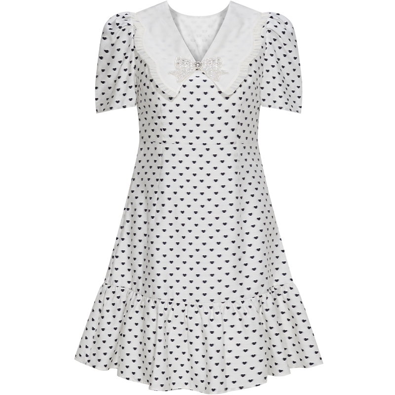 【千颂妮专享】FEXATA斐格思翻领桃心波点连衣裙F32T0875