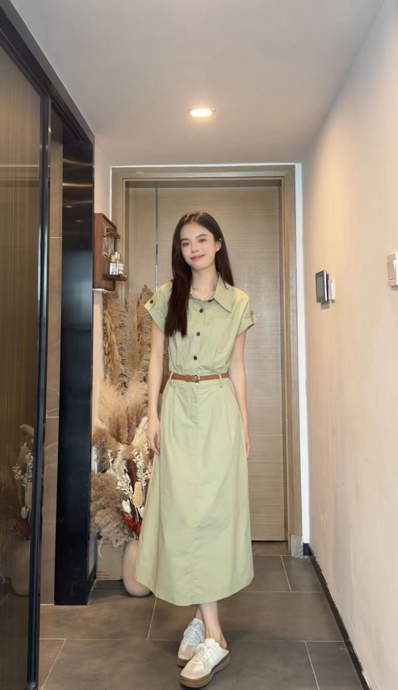 AN.XIN【马德里庄园】韩系甜酷高级感通勤收腰连衣裙5509