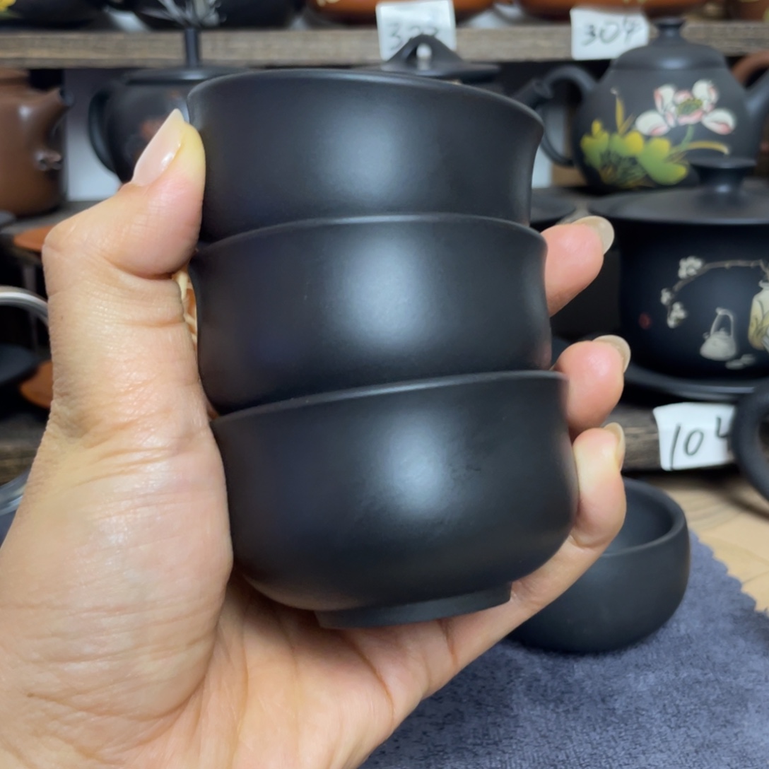 城***客壶黑素敞口小客杯三个