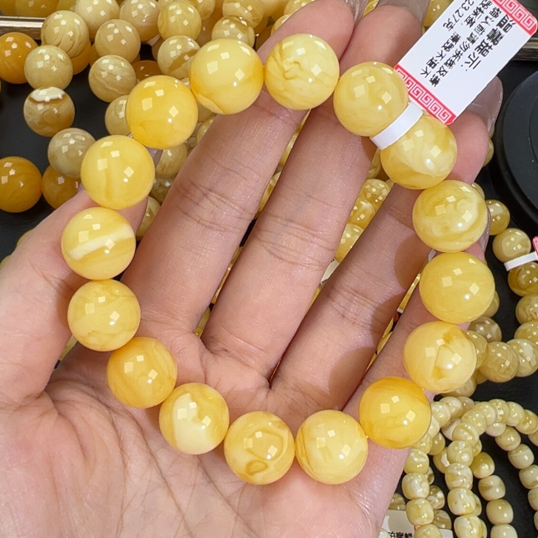 琥珀未镶嵌手链23黄白蜡妖花