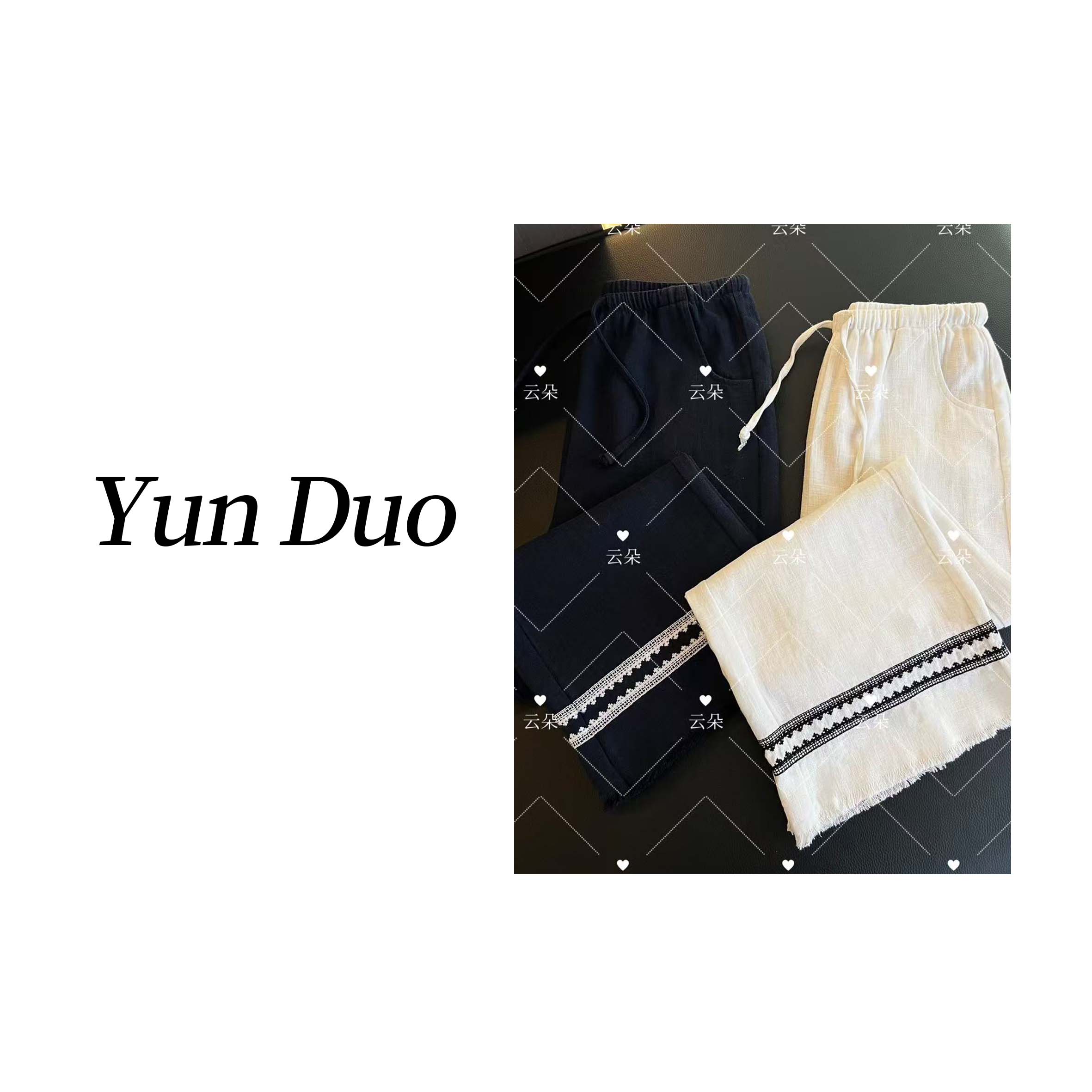 云朵定制【南枝】刺绣流苏边设计款亚麻直筒裤LB18