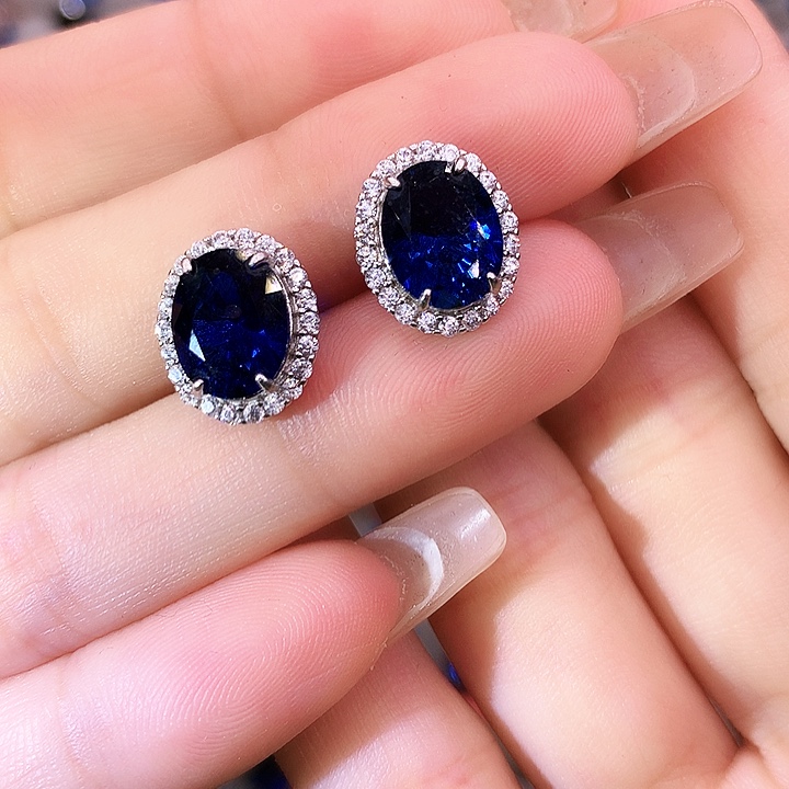 蓝宝石耳饰银S925镶嵌