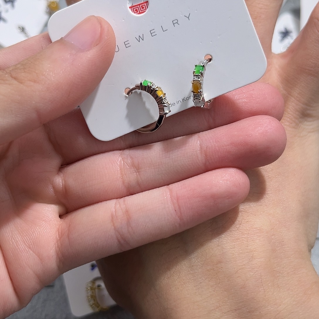 翡翠耳饰银S925镶嵌bjikkm