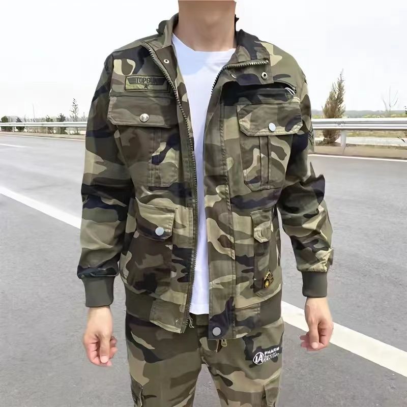 纯棉弹力工作服套装男春秋季劳保服迷彩服套装男电焊工装耐磨耐脏