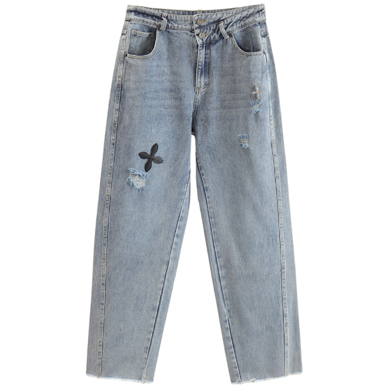 【开播福利】高腰显瘦直筒破洞休闲牛仔裤#MDS48Z001