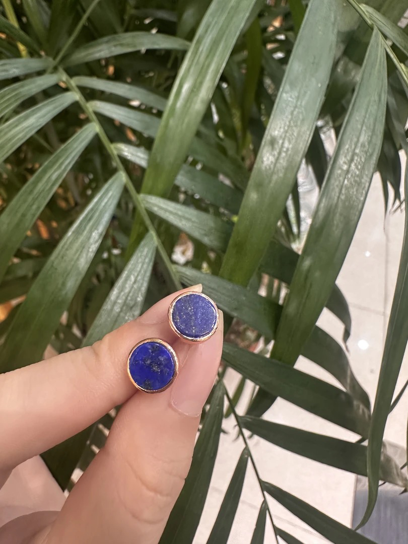 青金石圆牌耳钉小款