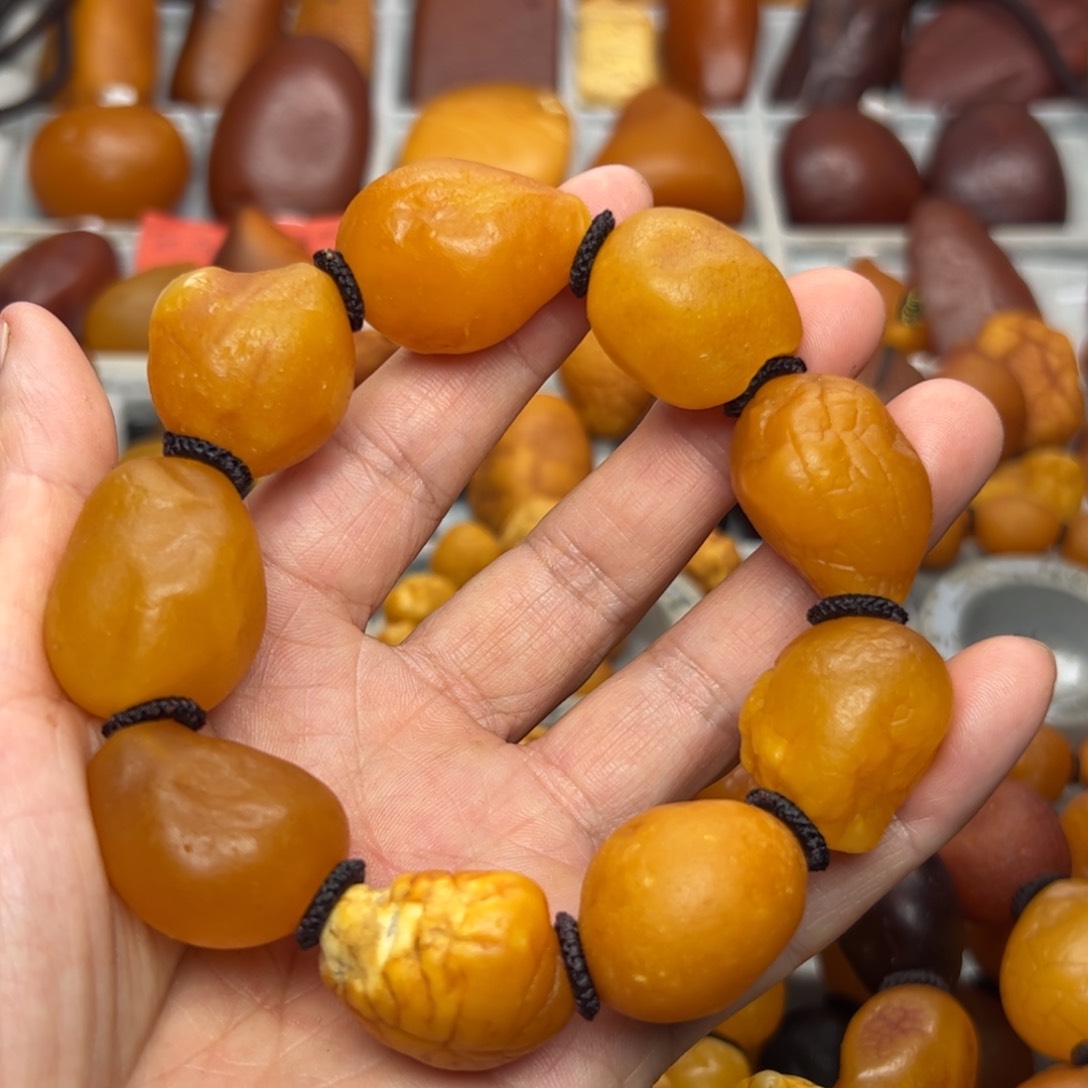 琥珀裸石未镶嵌天然蜜蜡手串